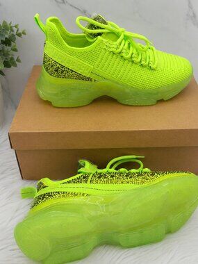 Neon Green Chunky Platform Sneakers Women's Lace-Up Athletic Shoes NWT